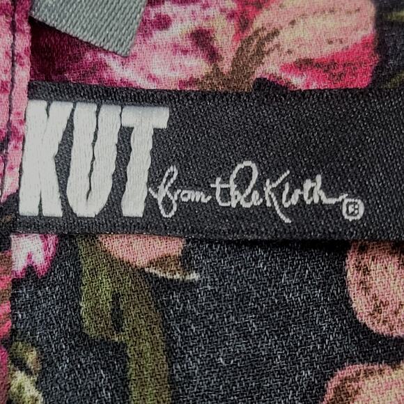 Kut from the Kloth Black, Pink, and Cranberry Floral Sheer Blouse Size XL - Picture 4 of 8